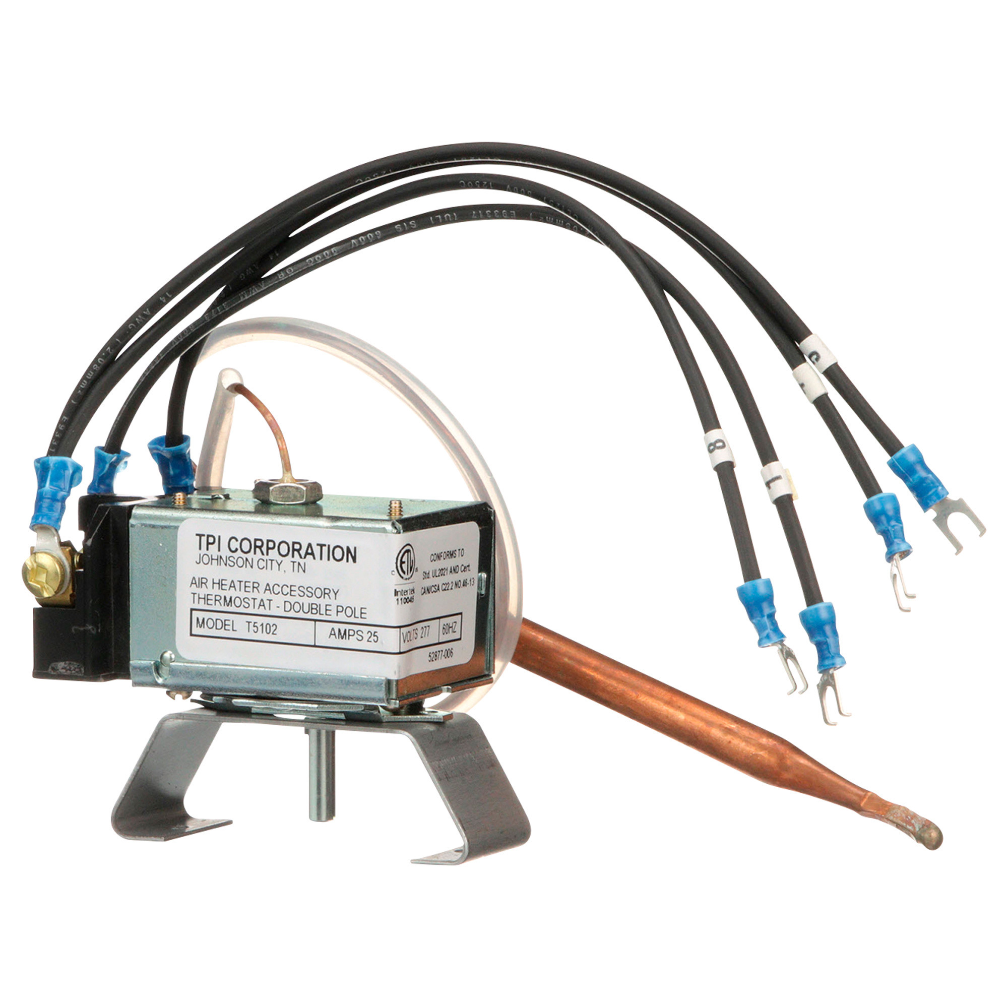 TPI Line Voltage Thermostat - For 5100 Series Heaters, 45°-100°F Temperature Range, 25 Amps, 120-277 Volts, Model# T5102